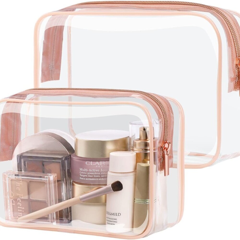 Clear Makeup Bag - 2 Packs TSA Approved Toiletry Bag for Women Quart Size Travel